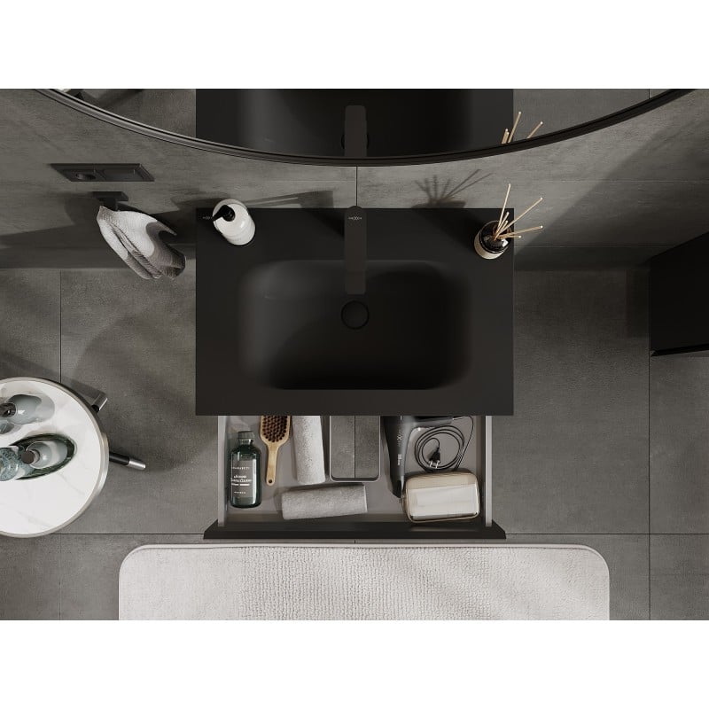 Mexen Orio meuble de salle de bain 70 cm avec lavabo Vela, 1 tiroir, noir mat - 91A10-07023-1-BF71-W23M71