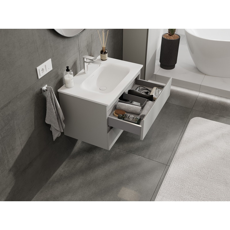 Mexen Orio meuble de salle de bain 70 cm avec lavabo Vela, 2 tiroirs, gris mat/blanc mat - 91A10-07047-2-BFF62-W23M01