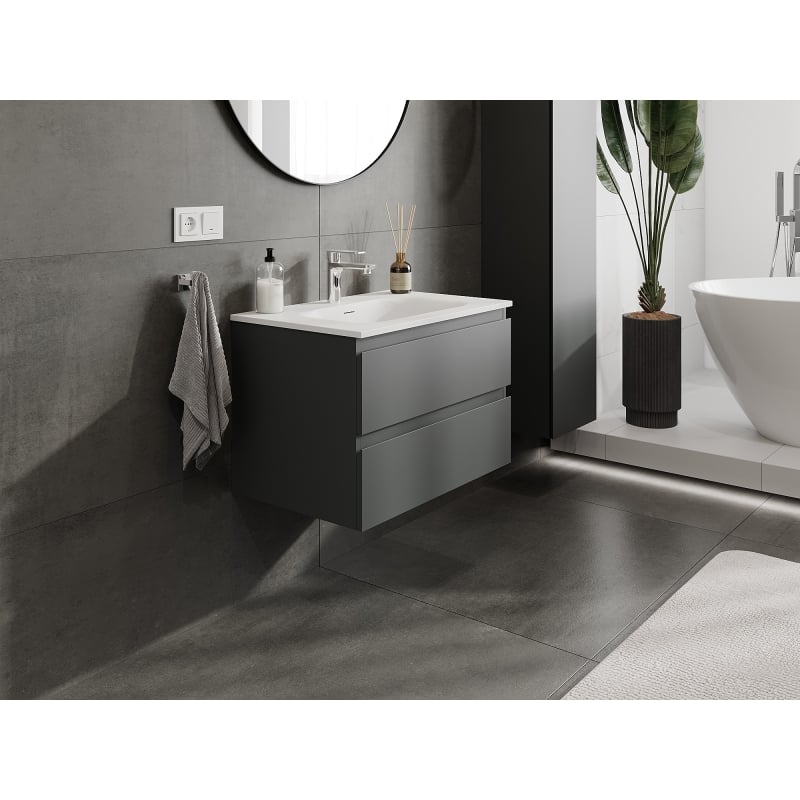 Mexen Orio meuble de salle de bain 70 cm avec lavabo Vela, 2 tiroirs, graphite mat/blanc mat - 91A10-07047-2-BFF66-W23M01