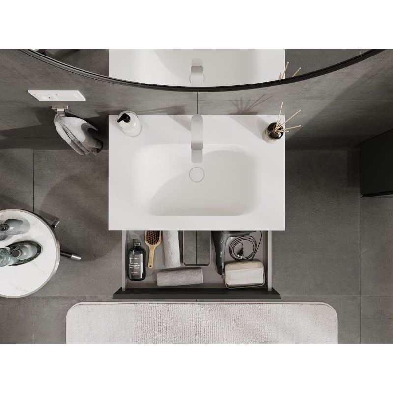 Mexen Orio meuble de salle de bain 70 cm avec lavabo Vela, 2 tiroirs, graphite mat/blanc mat - 91A10-07047-2-BFF66-W23M01