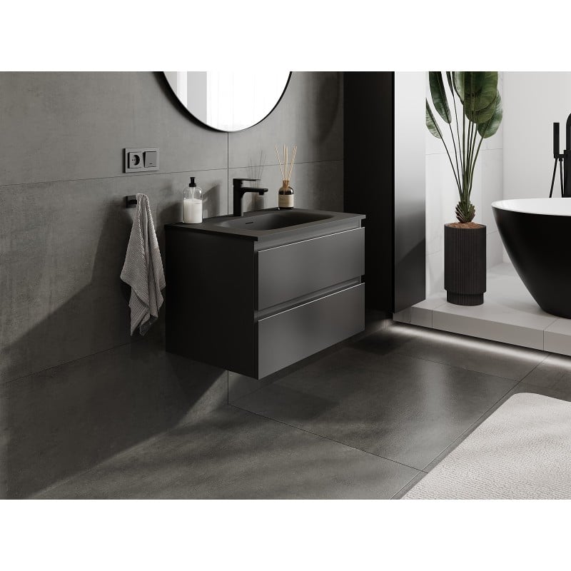 Mexen Orio meuble de salle de bain 70 cm avec lavabo Vela, 2 tiroirs, noir mat - 91A10-07047-2-BFF71-W23M71
