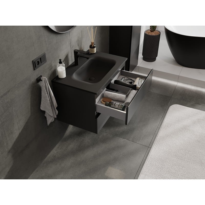 Mexen Orio meuble de salle de bain 70 cm avec lavabo Vela, 2 tiroirs, noir mat - 91A10-07047-2-BFF71-W23M71