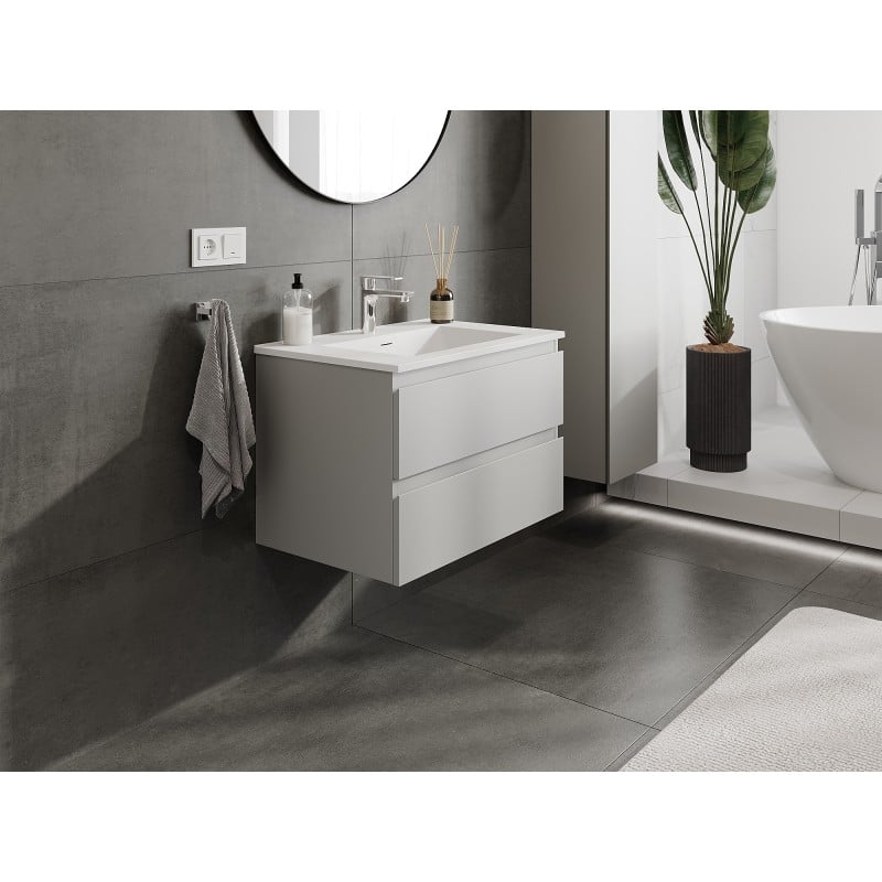 Mexen Orio armoire de salle de bain 70 cm avec lavabo Otis, 2 tiroirs, gris mat/blanc mat - 91A10-07047-2-BFF62-W18M01
