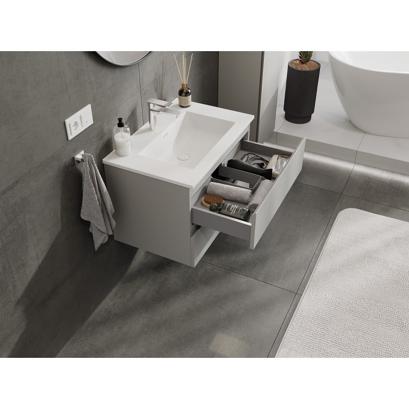 Mexen Orio armoire de salle de bain 70 cm avec lavabo Otis, 2 tiroirs, gris mat/blanc mat - 91A10-07047-2-BFF62-W18M01