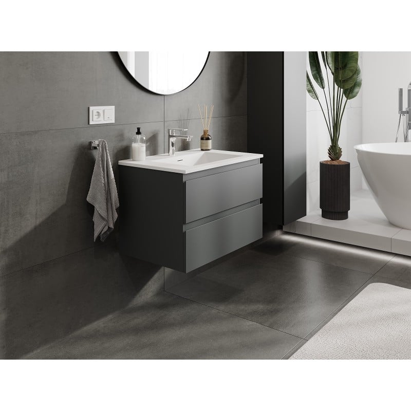 Mexen Orio armoire de salle de bain 70 cm avec lavabo Otis, 2 tiroirs, graphite mat/blanc mat - 91A10-07047-2-BFF66-W18M01
