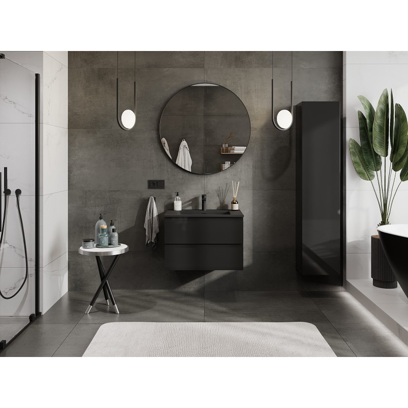 Mexen Orio meuble de salle de bain 70 cm avec lavabo Otis, 2 tiroirs, noir brillant/noir mat - 91A10-07047-2-BFF70-W18M71