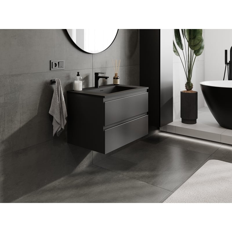 Mexen Orio armoire de salle de bain 70 cm avec lavabo Otis, 2 tiroirs, noir mat - 91A10-07047-2-BFF71-W18M71