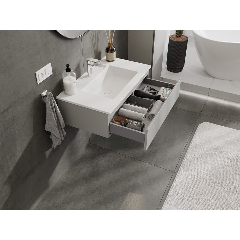 Mexen Orio meuble de salle de bain 80 cm avec lavabo Otis, 1 tiroir, gris mat/blanc mat - 91A10-08023-1-BF62-W18M01