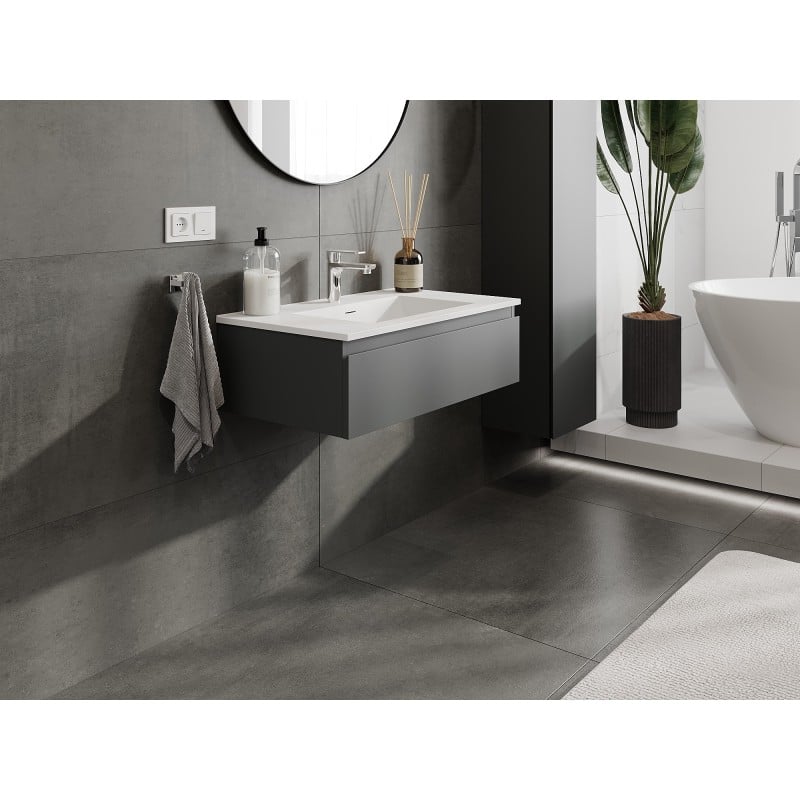 Mexen Orio armoire de salle de bain 80 cm avec lavabo Otis, 1 tiroir, graphite mat/blanc mat - 91A10-08023-1-BF66-W18M01