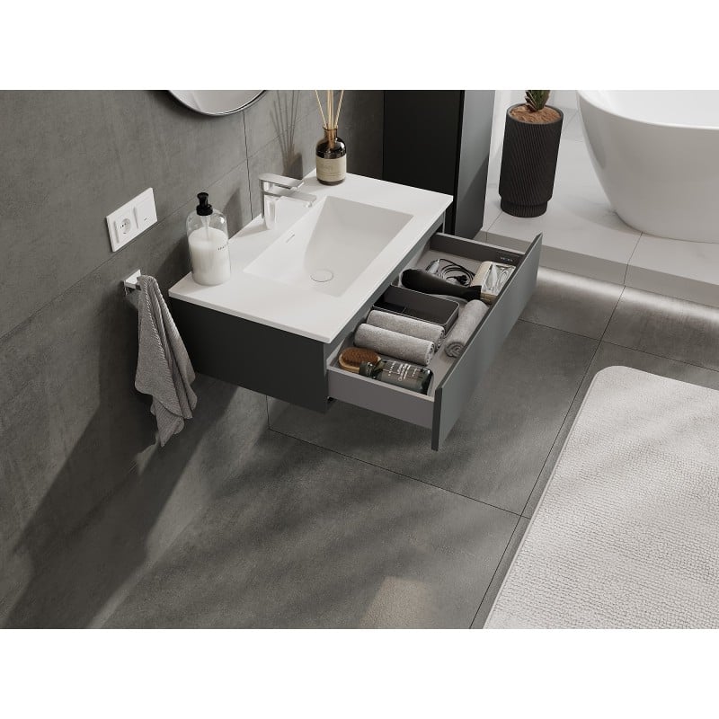 Mexen Orio armoire de salle de bain 80 cm avec lavabo Otis, 1 tiroir, graphite mat/blanc mat - 91A10-08023-1-BF66-W18M01