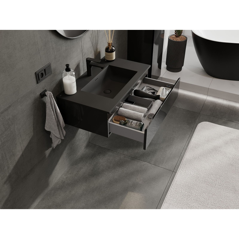Mexen Orio armoire de salle de bain 80 cm avec lavabo Otis, 1 tiroir, noir brillant/noir mat - 91A10-08023-1-BF70-W18M71
