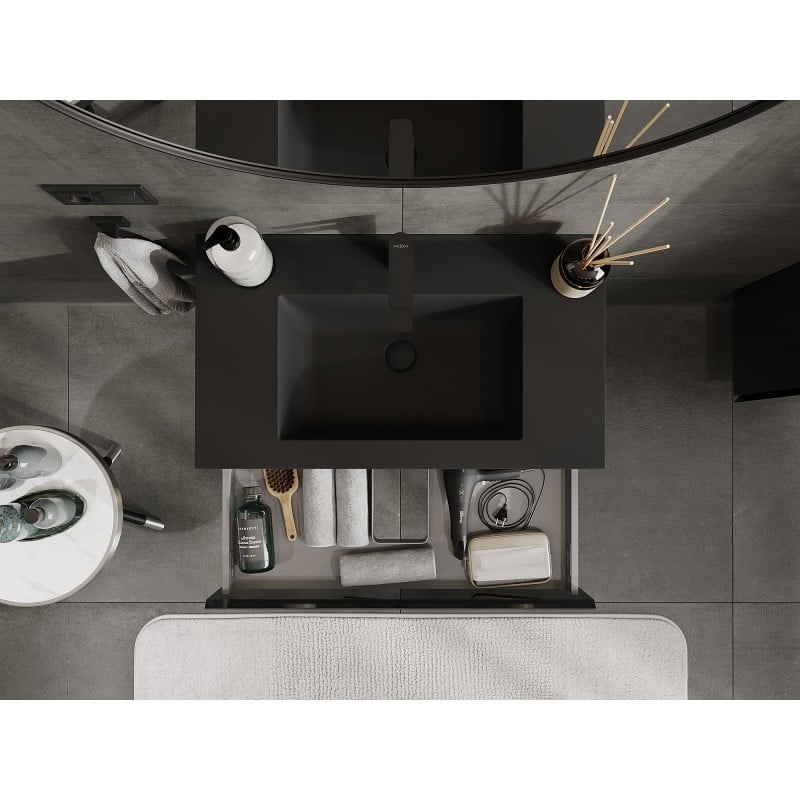 Mexen Orio meuble de salle de bains 80 cm avec lavabo Otis, 1 tiroir, noir brillant/noir mat - 91A10-08023-1-BF70-W18M71