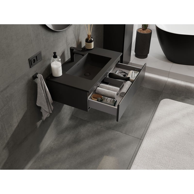 Mexen Orio armoire de salle de bain 80 cm avec lavabo Otis, 1 tiroir, noir mat - 91A10-08023-1-BF71-W18M71