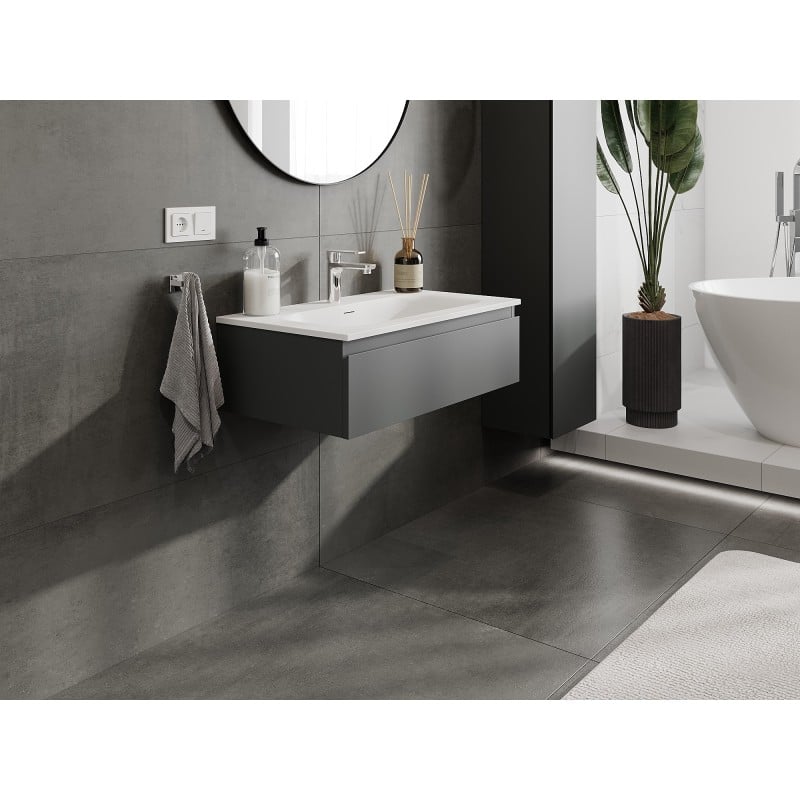 Mexen Orio meuble de salle de bain 80 cm avec lavabo Vela, 1 tiroir, graphite mat/blanc mat - 91A10-08023-1-BF66-W23M01