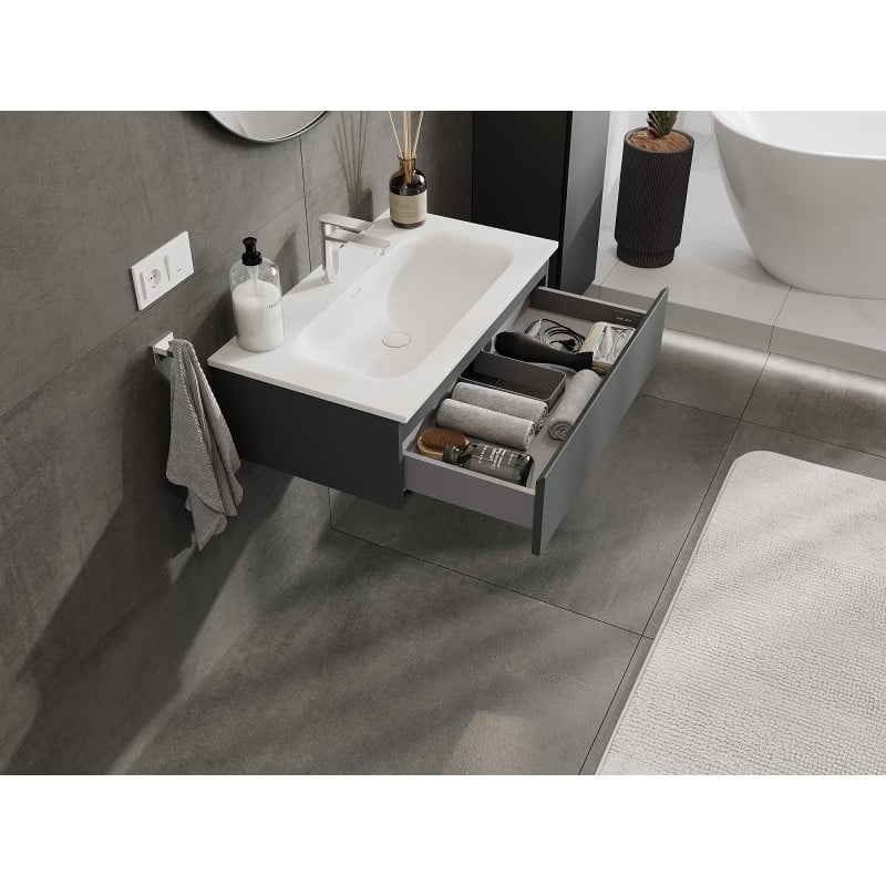 Mexen Orio meuble de salle de bain 80 cm avec lavabo Vela, 1 tiroir, graphite mat/blanc mat - 91A10-08023-1-BF66-W23M01