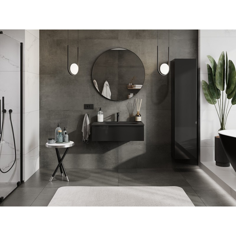 Mexen Orio armoire de salle de bain 80 cm avec lavabo Vela, 1 tiroir, noir brillant/noir mat - 91A10-08023-1-BF70-W23M71