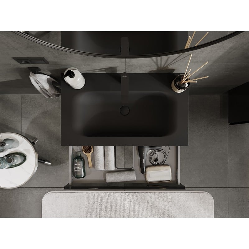 Mexen Orio armoire de salle de bain 80 cm avec lavabo Vela, 1 tiroir, noir brillant/noir mat - 91A10-08023-1-BF70-W23M71
