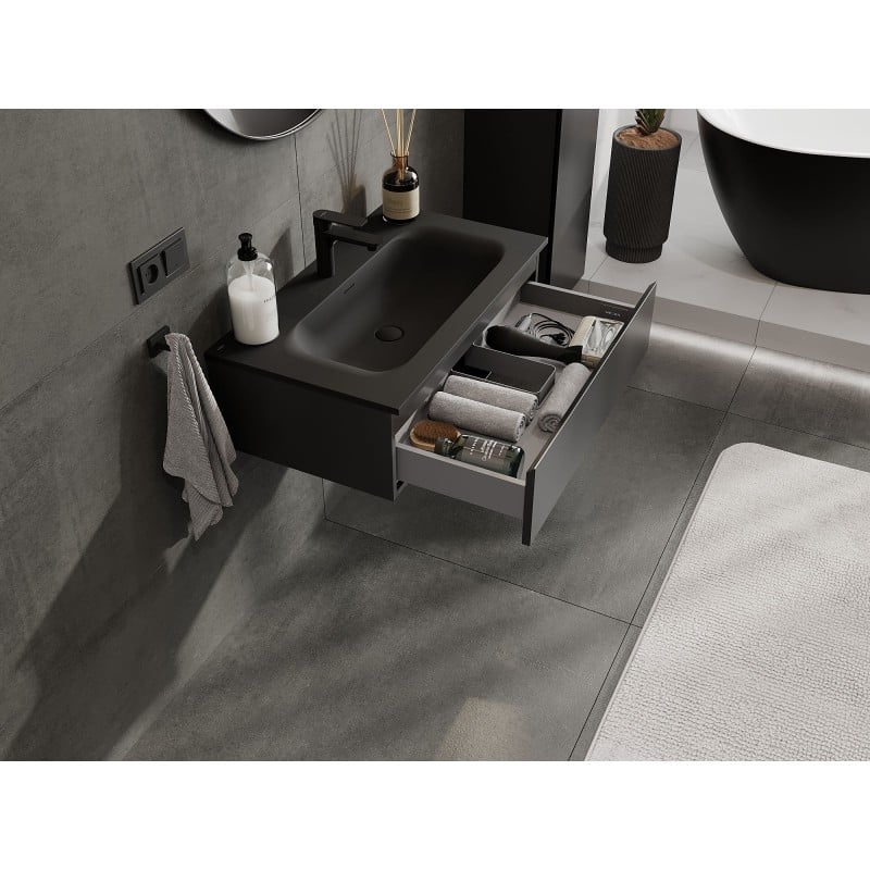 Mexen Orio armoire de salle de bains 80 cm avec lavabo Vela, 1 tiroir, noir mat - 91A10-08023-1-BF71-W23M71