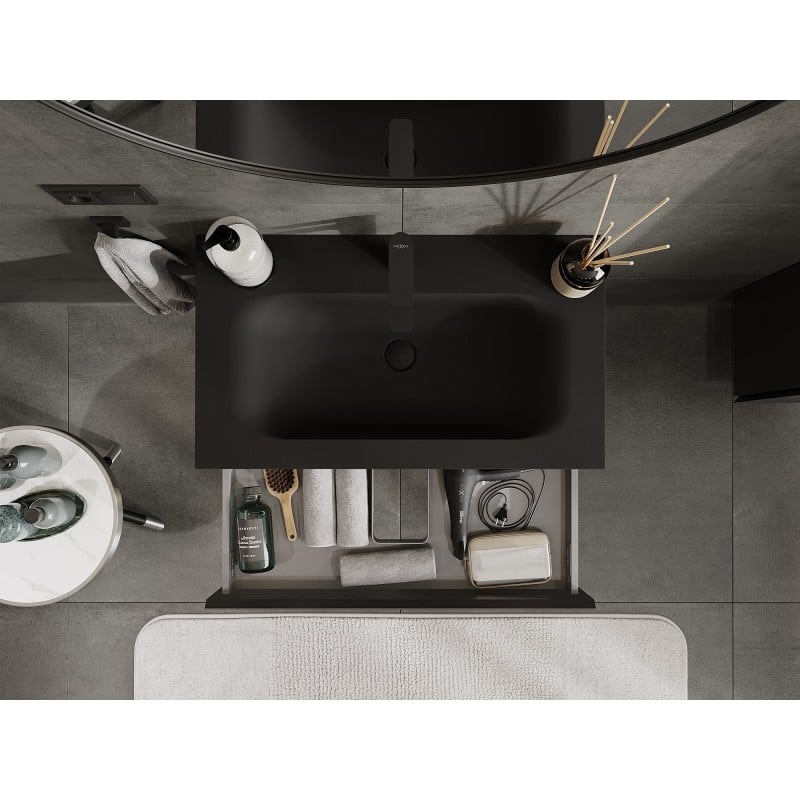 Mexen Orio armoire de salle de bains 80 cm avec lavabo Vela, 1 tiroir, noir mat - 91A10-08023-1-BF71-W23M71
