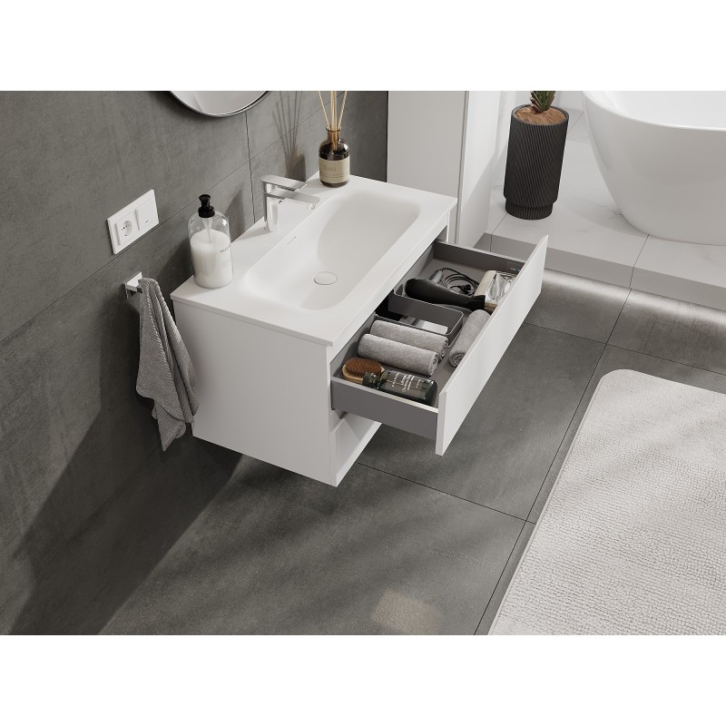 Mexen Orio armoire de salle de bain 80 cm avec lavabo Vela, 2 tiroirs, blanc mat - 91A10-08047-2-BFF01-W23M01