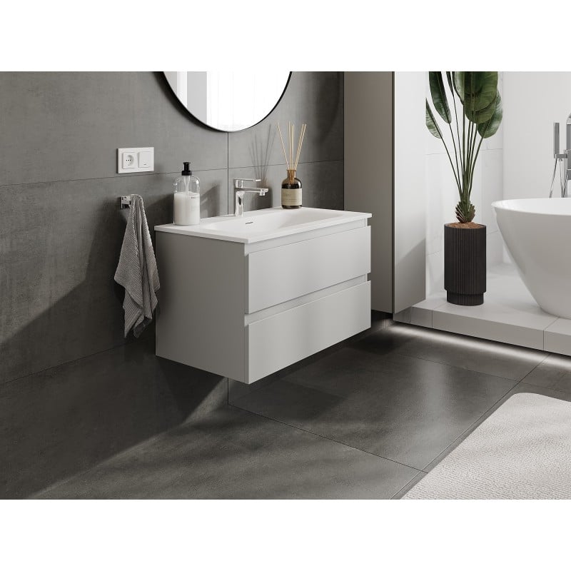 Mexen Orio meuble de salle de bain 80 cm avec lavabo Vela, 2 tiroirs, gris mat/blanc mat - 91A10-08047-2-BFF62-W23M01