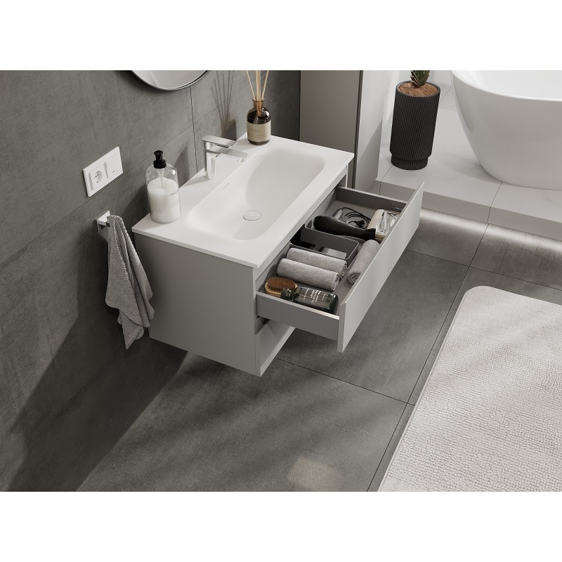Mexen Orio meuble de salle de bain 80 cm avec lavabo Vela, 2 tiroirs, gris mat/blanc mat - 91A10-08047-2-BFF62-W23M01