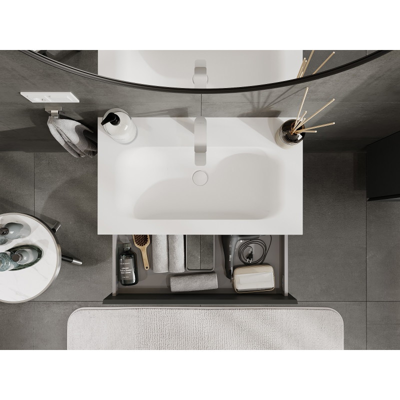 Mexen Orio meuble de salle de bain 80 cm avec lavabo Vela, 2 tiroirs, graphite mat/blanc mat - 91A10-08047-2-BFF66-W23M01