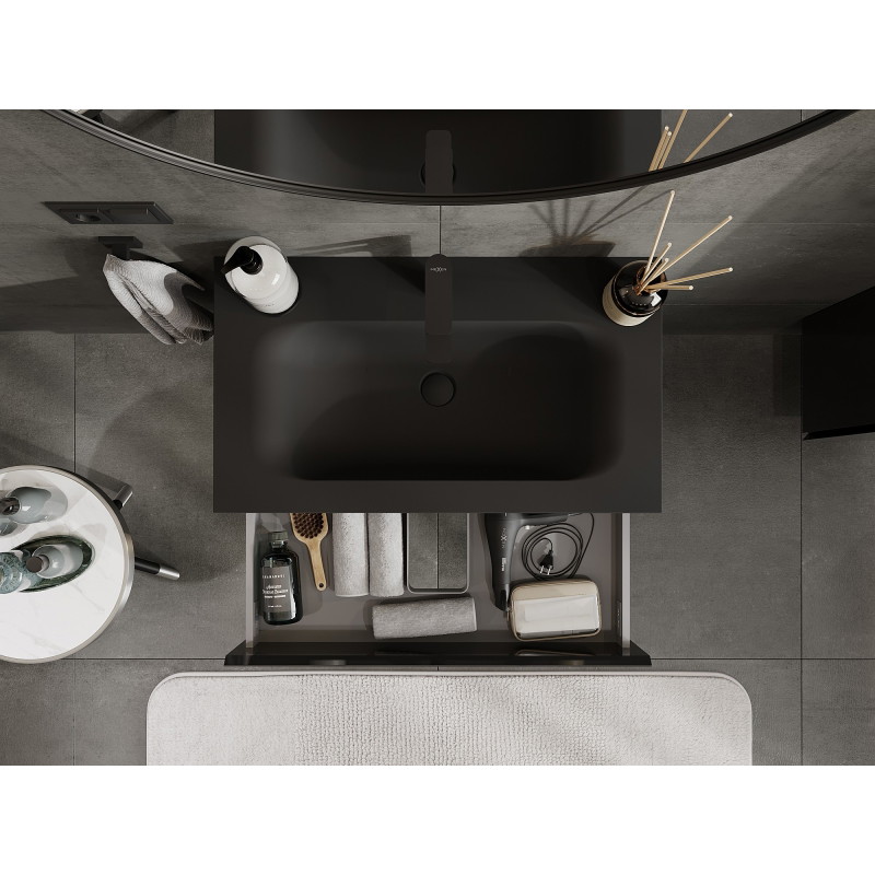 Mexen Orio armoire de salle de bains 80 cm avec lavabo Vela, 2 tiroirs, noir brillant/noir mat - 91A10-08047-2-BFF70-W23M71
