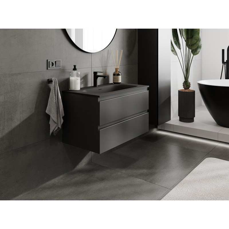 Mexen Orio armoire de salle de bain 80 cm avec lavabo Vela, 2 tiroirs, noir mat - 91A10-08047-2-BFF71-W23M71