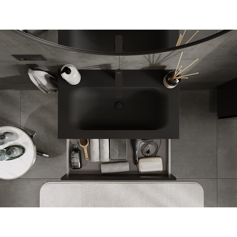 Mexen Orio armoire de salle de bain 80 cm avec lavabo Vela, 2 tiroirs, noir mat - 91A10-08047-2-BFF71-W23M71