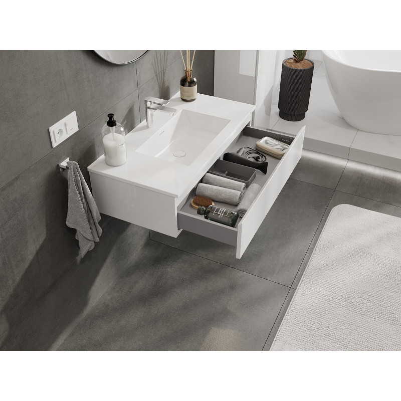 Mexen Orio armoire de salle de bain 90 cm avec lavabo Otis, 1 tiroir, blanc brillant - 91A10-09023-1-BF00-W18M00