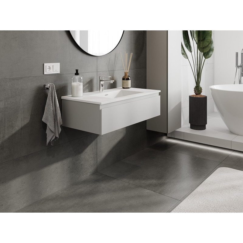 Mexen Orio armoire de salle de bain 90 cm avec lavabo Otis, 1 tiroir, gris mat/blanc mat - 91A10-09023-1-BF62-W18M01