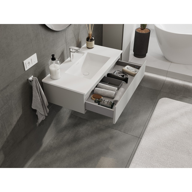 Mexen Orio armoire de salle de bain 90 cm avec lavabo Otis, 1 tiroir, gris mat/blanc mat - 91A10-09023-1-BF62-W18M01