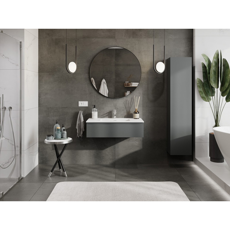 Mexen Orio armoire de salle de bain 90 cm avec lavabo Otis, 1 tiroir, graphite mat/blanc mat - 91A10-09023-1-BF66-W18M01