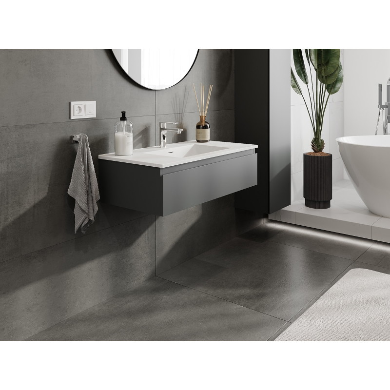 Mexen Orio armoire de salle de bain 90 cm avec lavabo Otis, 1 tiroir, graphite mat/blanc mat - 91A10-09023-1-BF66-W18M01