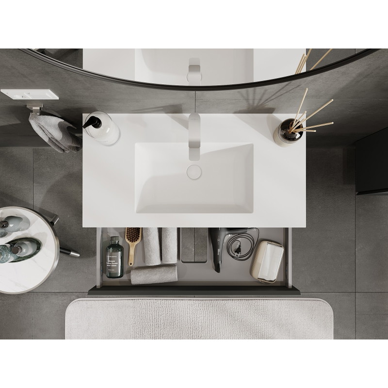 Mexen Orio armoire de salle de bain 90 cm avec lavabo Otis, 1 tiroir, graphite mat/blanc mat - 91A10-09023-1-BF66-W18M01