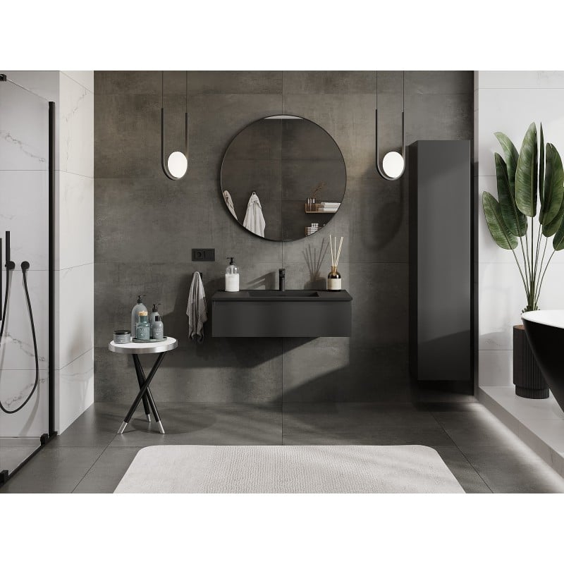 Mexen Orio armoire de salle de bain 90 cm avec lavabo Otis, 1 tiroir, noir mat - 91A10-09023-1-BF71-W18M71