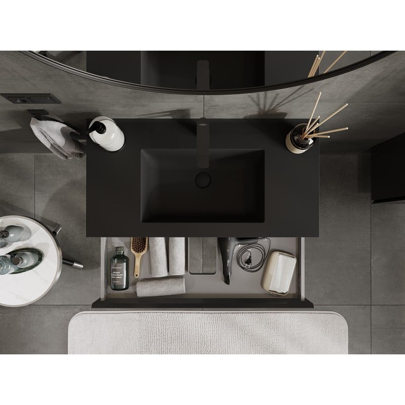 Mexen Orio armoire de salle de bain 90 cm avec lavabo Otis, 1 tiroir, noir mat - 91A10-09023-1-BF71-W18M71