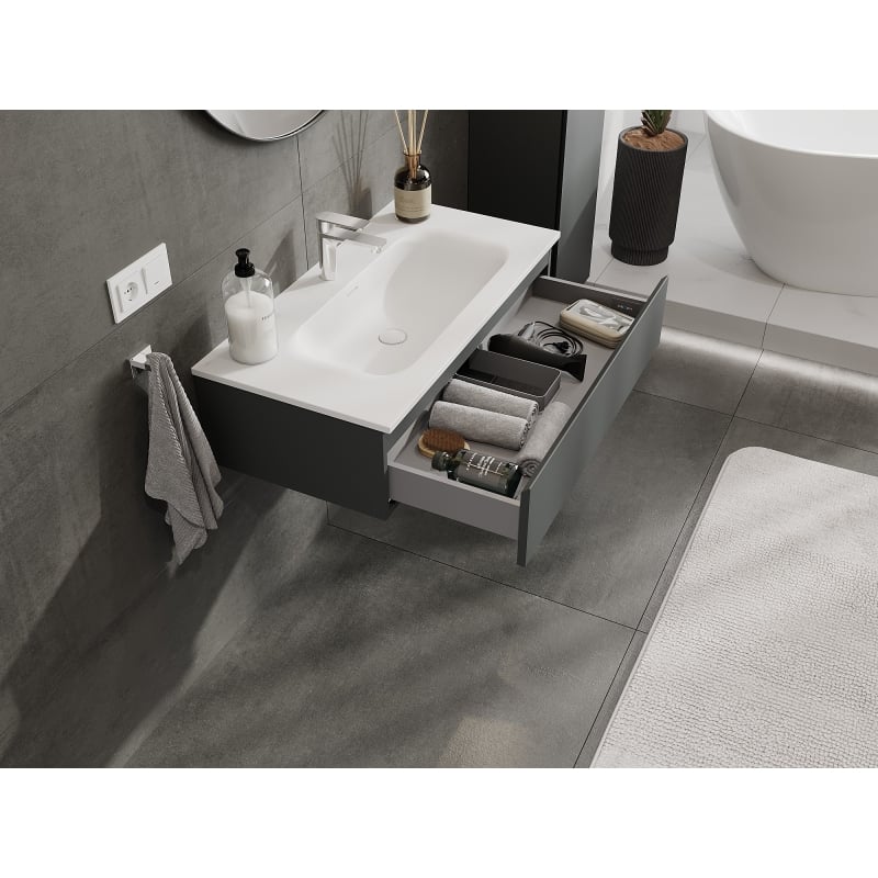 Mexen Orio armoire de salle de bains 90 cm avec lavabo Vela, 1 tiroir, graphite mat/blanc mat - 91A10-09023-1-BF66-W23M01