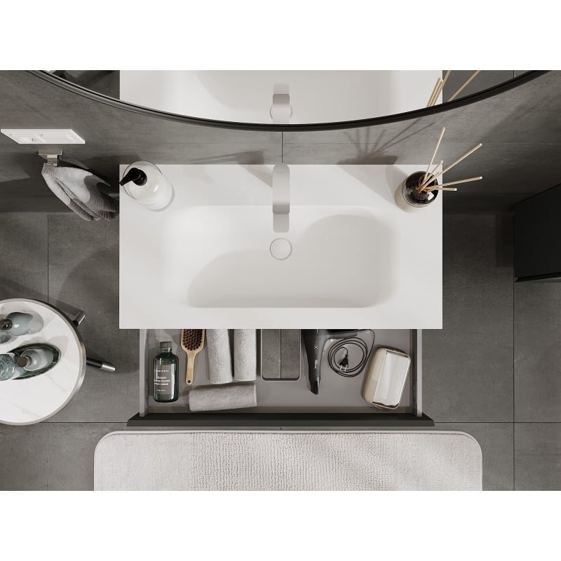 Mexen Orio armoire de salle de bains 90 cm avec lavabo Vela, 1 tiroir, graphite mat/blanc mat - 91A10-09023-1-BF66-W23M01