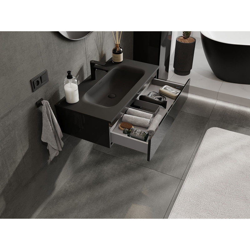 Mexen Orio Armoire de salle de bain 90 cm avec lavabo Vela, 1 tiroir, noir brillant/noir mat - 91A10-09023-1-BF70-W23M71
