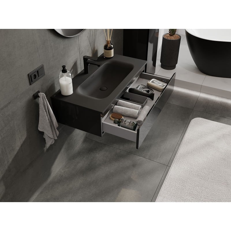 Mexen Orio meuble de salle de bain 90 cm avec lavabo Vela, 1 tiroir, noir brillant/noir mat - 91A10-09023-1-BF70-W23M71