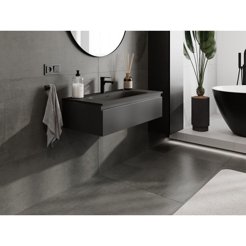 Mexen Orio meuble de salle de bain 90 cm avec lavabo Vela, 1 tiroir, noir mat - 91A10-09023-1-BF71-W23M71