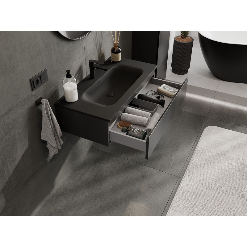 Mexen Orio meuble de salle de bain 90 cm avec lavabo Vela, 1 tiroir, noir mat - 91A10-09023-1-BF71-W23M71