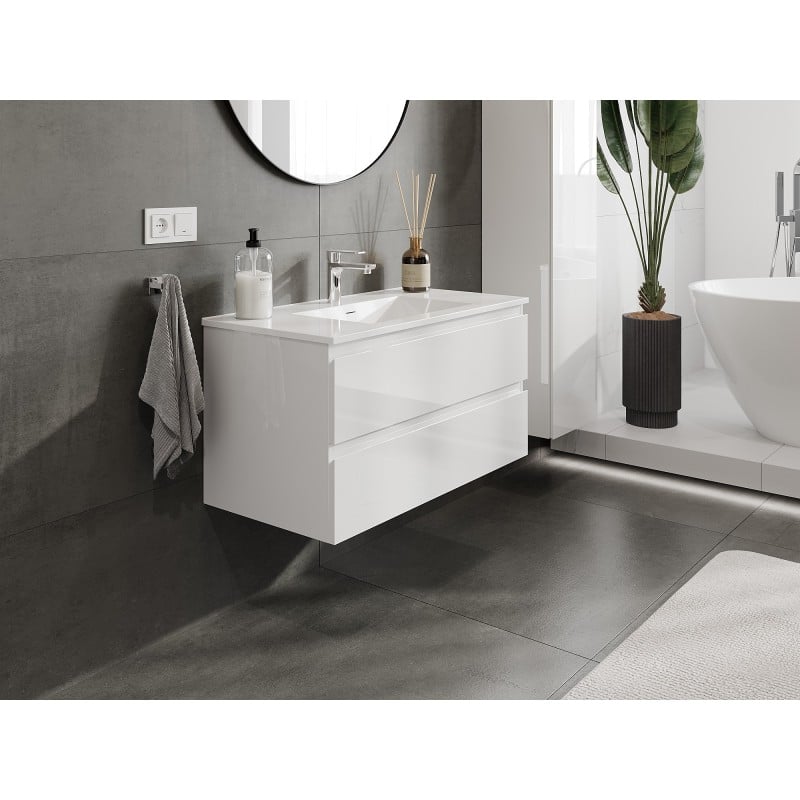 Mexen Orio armoire de salle de bain 90 cm avec lavabo Otis, 2 tiroirs, blanc brillant - 91A10-09047-2-BFF00-W18M00