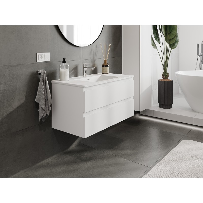 Mexen Orio meuble de salle de bains 90 cm avec lavabo Otis, 2 tiroirs, blanc mat - 91A10-09047-2-BFF01-W18M01