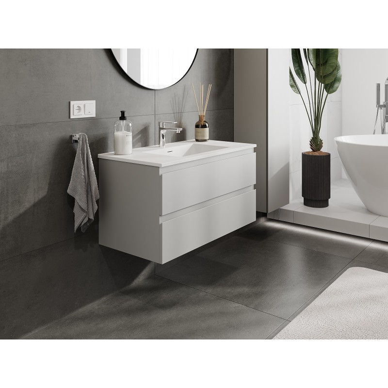 Mexen Orio armoire de salle de bain 90 cm avec lavabo Otis, 2 tiroirs, gris mat/blanc mat - 91A10-09047-2-BFF62-W18M01