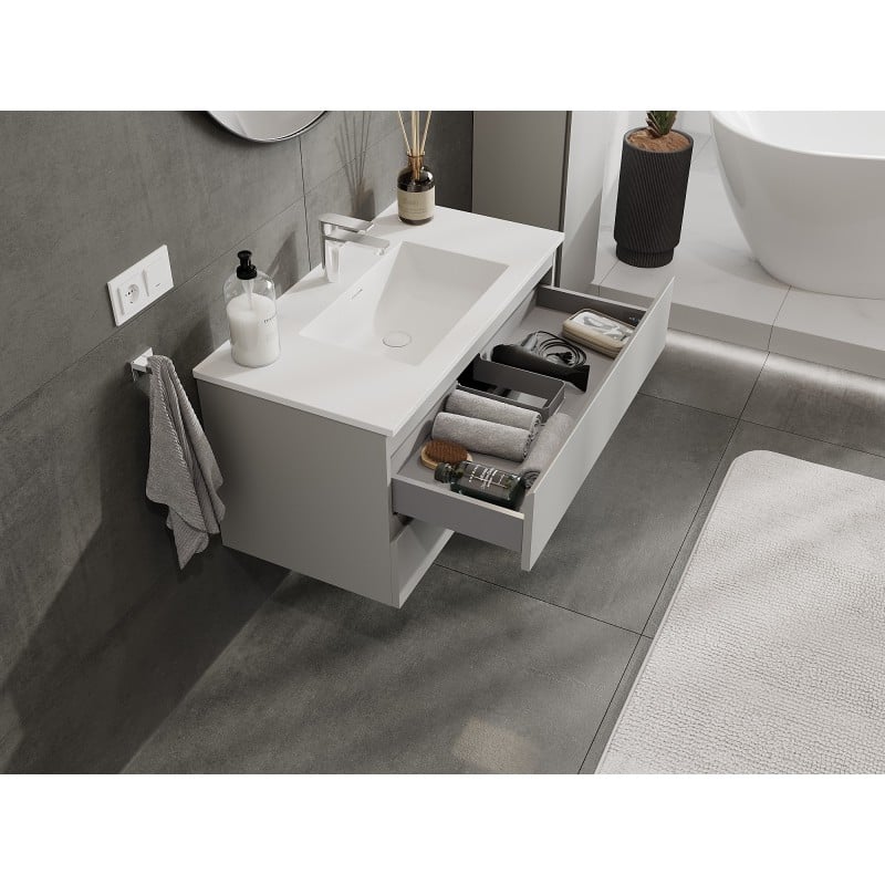 Mexen Orio armoire de salle de bain 90 cm avec lavabo Otis, 2 tiroirs, gris mat/blanc mat - 91A10-09047-2-BFF62-W18M01