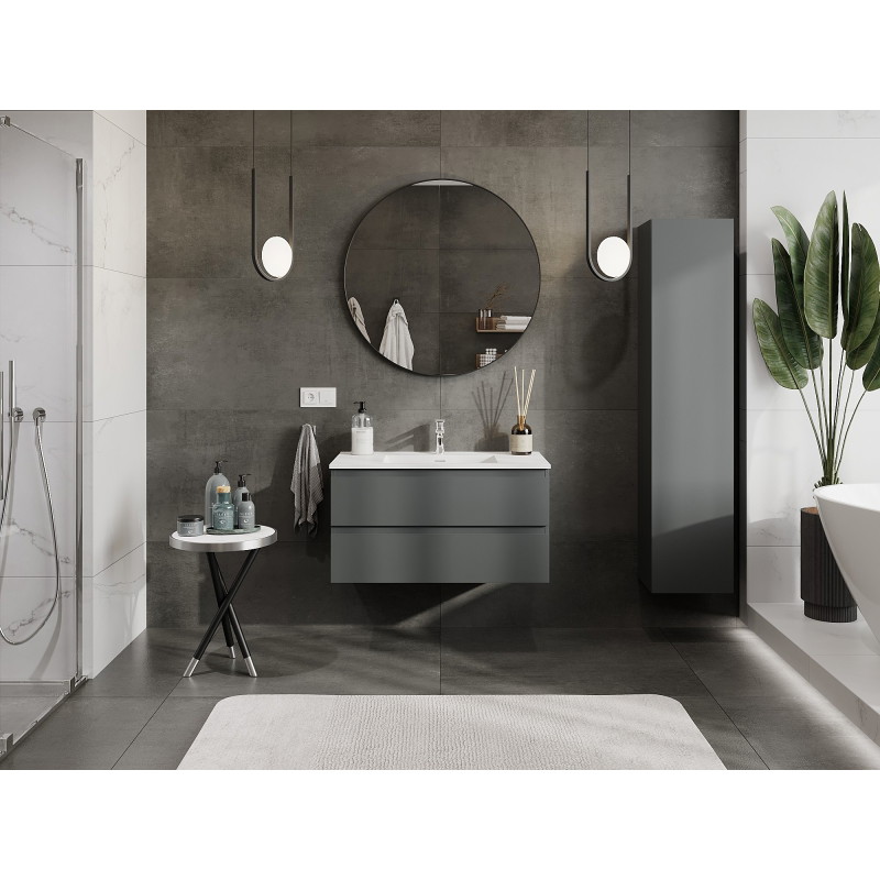 Mexen Orio Armoire de salle de bains 90 cm avec lavabo Otis, 2 tiroirs, graphite mat/blanc mat - 91A10-09047-2-BFF66-W18M01