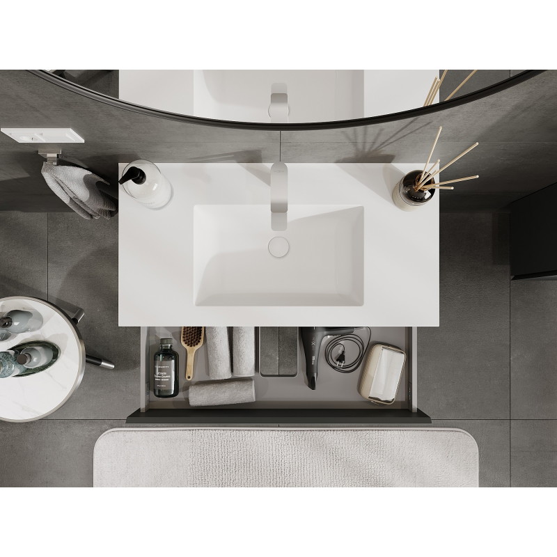 Mexen Orio Armoire de salle de bains 90 cm avec lavabo Otis, 2 tiroirs, graphite mat/blanc mat - 91A10-09047-2-BFF66-W18M01